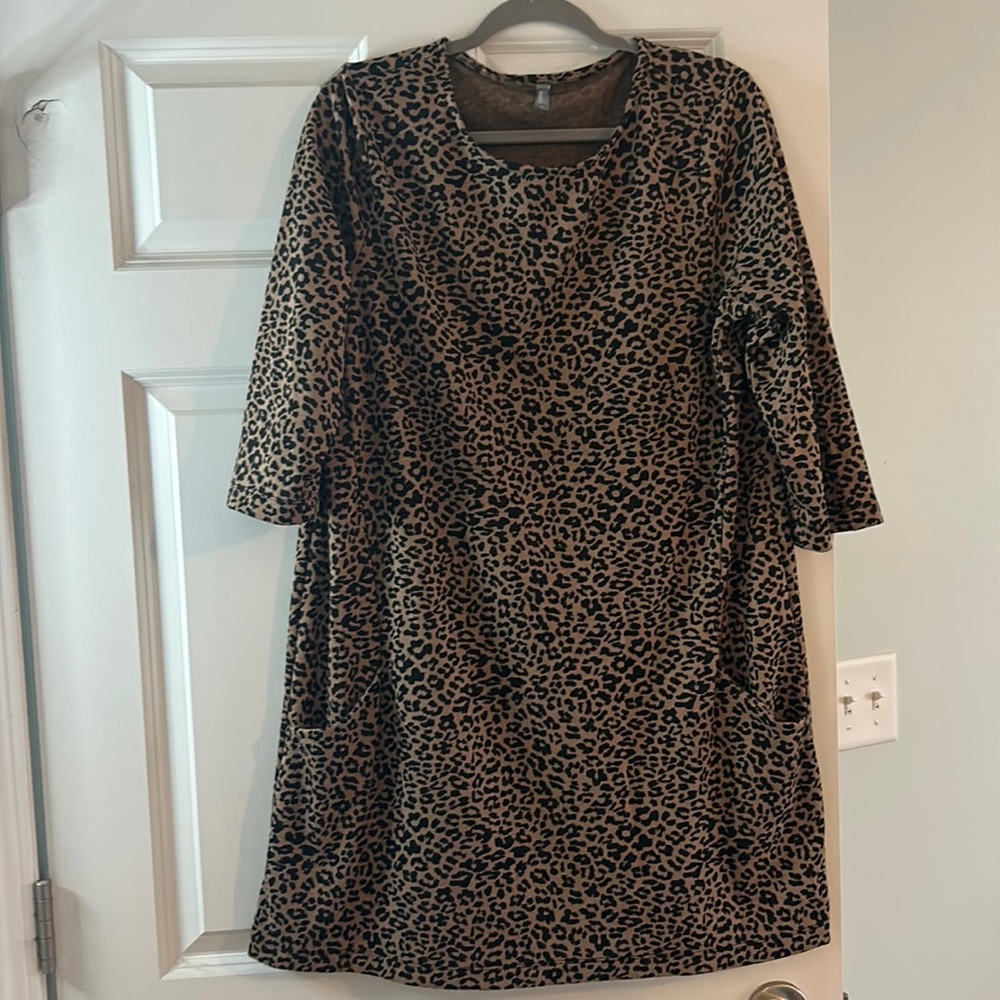Tunic top in a size small with a cheetah print on it.
